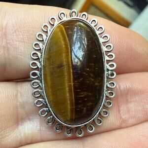 Vintage Sterling Silver Tiger’s Eye Statement Ring | Size 8